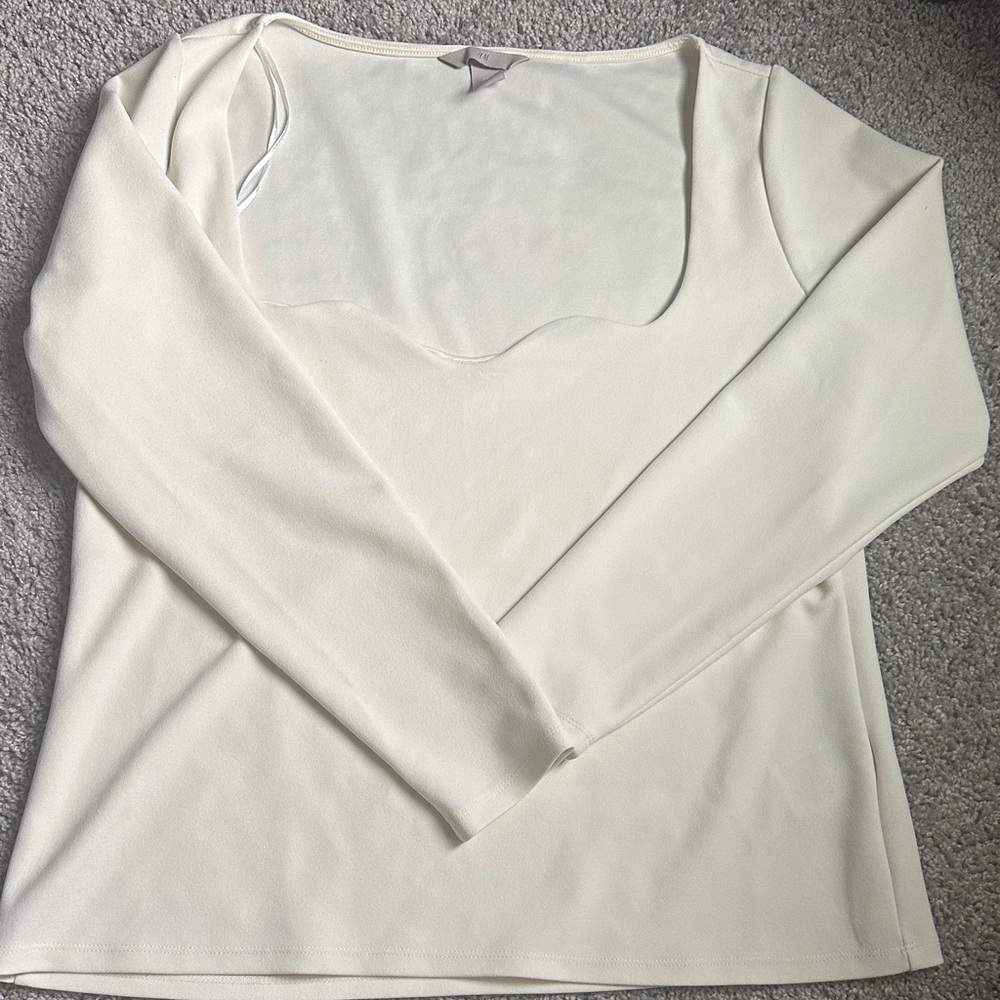 H&M Elegant Cream Long Sleeve Top with unique square neck